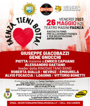 A Faenza il 26 maggio “Faenza tieni botta!”, serata di raccolta fondi a favore degli alluvionati