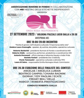 Domani sera in Piazzale Lucio Dalla a Bologna la finale del Premio Musicale Ori – Onda Rosa Indipendente, ideato dal MEI e da Rumore Di Fondo A.P.S.